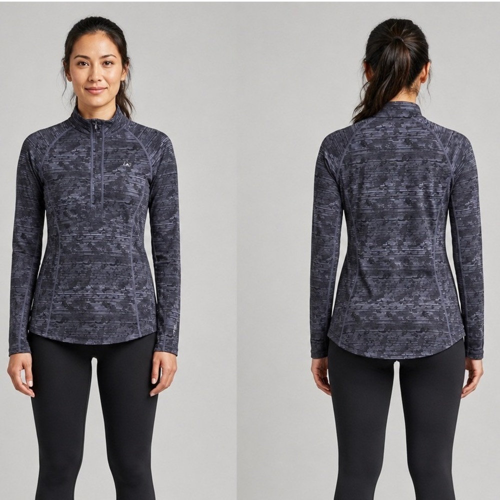 Paradox Womens Merino Wool Blend 1/4 Zip Base Layer Top Gray Camo Medium Medium